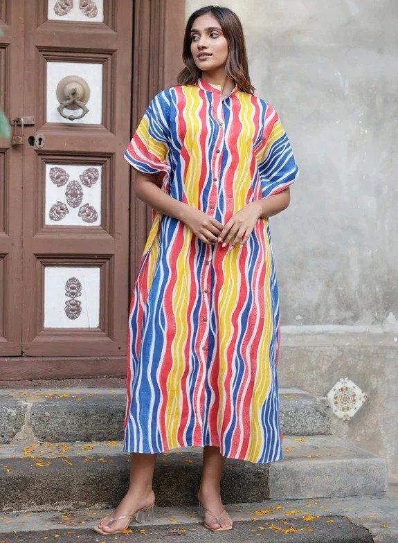 Rainbow colour kaftan dress
